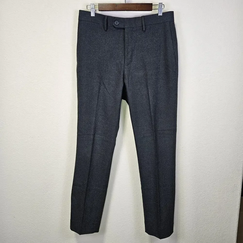 Banana Republic Mens 32x30 Flannel Herringbone Trouser Tailored Dress Pant Gray